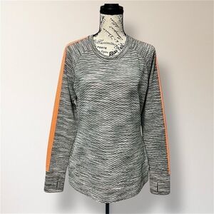 Athleta M Gray Orange Quilted Snowscape‎ Sweatshirt Space Dye Pullover Yoga Gym